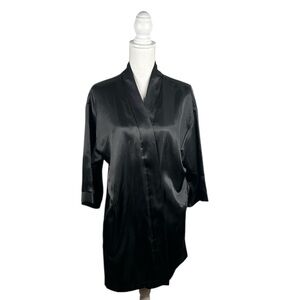 Adore Me Black Silky Satin Romantic Comfy Pajama Bath Loungewear Robe Size Small